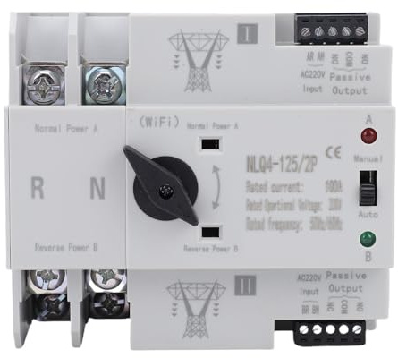 Marhynchus Interruptor de Transferencia Automática Dual WiFi 2P 100A con Control Remoto por App eWeLink para de Energía de Emergencia en Casa Fábrica Laboratorio