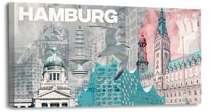 mooments Leinwandbild Hamburg (60x30cm) | Leinwand im Querformat, Stadt-Bild, Leinwand Hamburg, Bilder Hamburg, Wohnzimmer Bild
