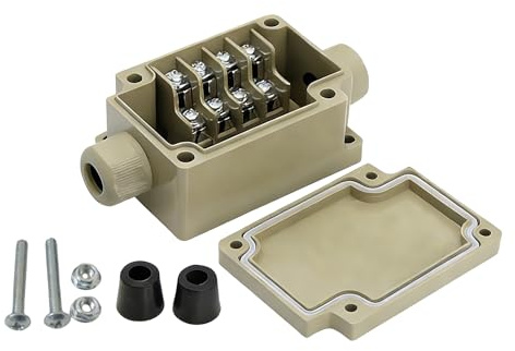 IP65 Waterproof Junction Box 2 Way Outdoor Plastic Electrical Enclosure Case with Terminal Dustproof Cable Connector Box Grayish Green, 70 x 50 x 36mm