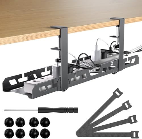 SURFOU Unter dem Kabelmanagement Schreibtisch mit Verstellbarer Länge 39-66cm, Ohne Bohren Kit, Schreibtisch Kabel Management Tray für Büro Küche PC-Tischen - Schwarz