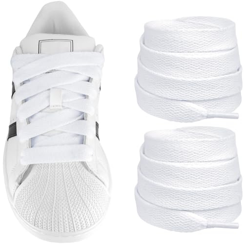 UamGlsob Lacci Piatti da 14 mm per Adidas Superstar II Shell Toe Basket Trainer, Lacci da Scarpe con Texture Liscia, Durevoli e a Bassa Elasticità per Sneaker (White, 54/140cm)
