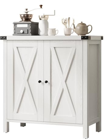 Niwugady Sideboard, Küchenschrank, Buffet-Schrank mit 2 Türen & Arbeitsplatte & Verstellbare Ablagen, 76 x 40 x 80cm, Küchenschrank für Küche, Esszimmer, Wohnzimmer, Weiß