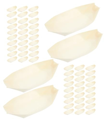 EPIGEIST 150 Bandejas Desechables de Madera Natural para Sushi y Aperitivos Mini Barcos para Servir Postres y Hamburguesas Plato de Madera 177 X 85 X 4 CM para Catering y Fiestas
