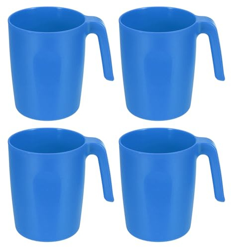 QUARKZMAN Set Di 4 Tazze Da Caffè In Plastica Tazze Da Caffè Con Manico Blu | Sicure Per Microonde E Lavastoviglie, Per Tè Latte Succo Cucina Campeggio, Bere Riutilizzabili, Infrangibili