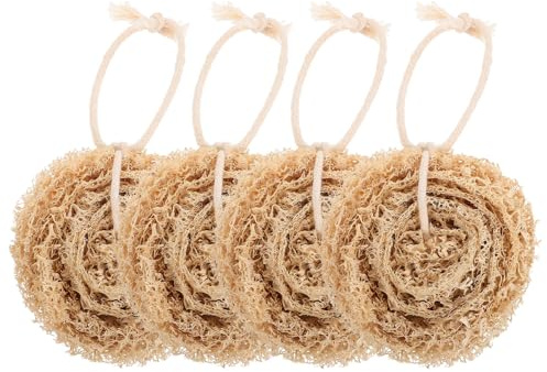 GALPADA 4pcs Natural Loofah Dishwashing Sponges Set, Brown Multipurpose Kitchen Sponge Scourers, Can be Hung for Easy Drying, Gentle on Skin, for Dish and Surface Cleaning