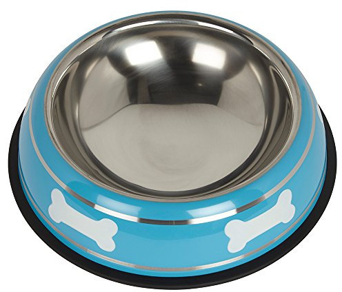Bunty Stainless Steel Metal Non Slip Dog Puppy Pet Animal Feeding Food Water Bowl Dish (Blue, L)