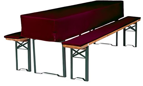 TexDeko 3-TLG Set Bierbankauflagen gepolstert 220x50x30cm Bordeaux | Set mit Tischdecke 3/8, Polster mit Reißverschluss, waschbar, 2cm Polsterhöhe, für Bierzeltgarnitur, 220cm Hussenlänge