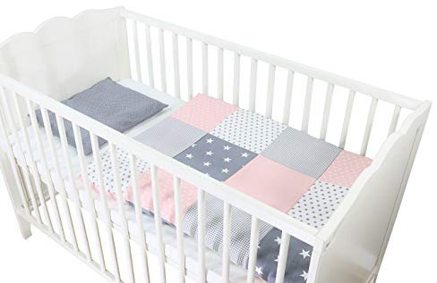 ULLENBOOM ® Baby Bettwäsche aus 100% Baumwolle (OEKO-TEX), 80x80 cm Rosa Grau - 2-teilig (Set): Baby Bettwäsche 80x80 cm und Kissenbezug 35x40 cm, Für Jungen und Mädchen