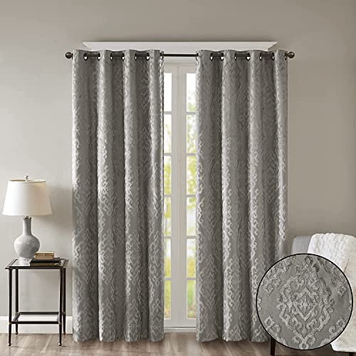 Sun Smart Mirage Verdunkelungsvorhang, 100% total, 1 Fenster, gestrickt, Jacquard, Damast, Raumverdunkelung, Vorhang mit Ösen Oben, Polyester, Dunkelgrau, 50 W x 108 L (Pack of 1) | Lichtblockierender Fenstervorhang, gestrickter Jacquard-Damast, Raumverdunkelung, wärmeisoliert, Fenstervorhang mit Ösen oben