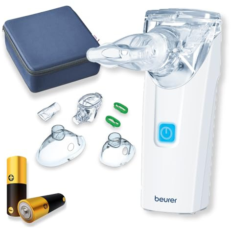 Beurer IH55 Portable Nebuliser With Travel Pack, UK Plug, Adults & Children, Colds, Asthma & Respiratory Issues, Quiet Vibrating Membrane Technology, Shorter Inhalation Time, Easy to Disinfect