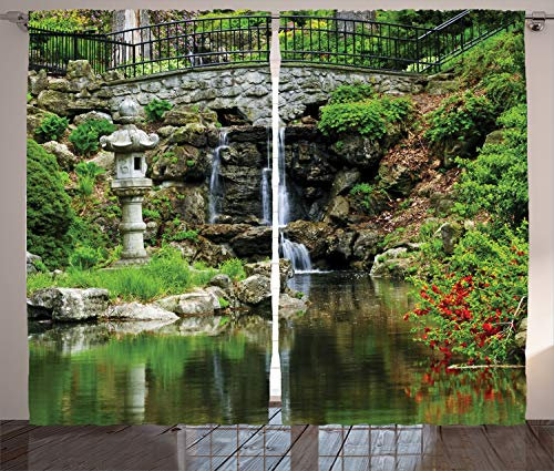 ABAKUHAUS Natur Rustikaler Gardine, Wasserfall Garten, Schlafzimmer Kräuselband Vorhang mit Schlaufen und Haken, 280 x 175 cm, Grün Weiß