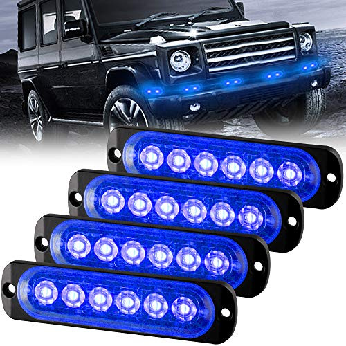 Sidaqi 4 st synkroniseringsfunktion 6-LED 12 W nödrisk stroboskop varningsgaller arbet för 12-24 V bil fordon lastbil afety blinkande fyr varningsljus (blå)