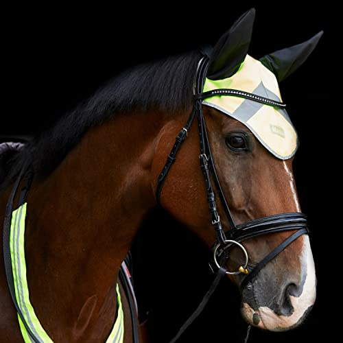 Masta Hi Vis Fly Veil for Horses | Equestrian High Visibility Reflective Ear Bonnet for Cob Full Pony Horse | Lightweight & Breathable Comfortable Fabric | Yellow, Size FULL