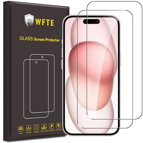 WFTE [2-Pack for iPhone 15/iPhone 15 Pro Screen Protector Tempered Glass - 9H Hardness,Anti-Scratch,Anti-Fingerprint,Bubble-Free,HD Clear,Dust-Free Premium Protective Film,Case Friendly