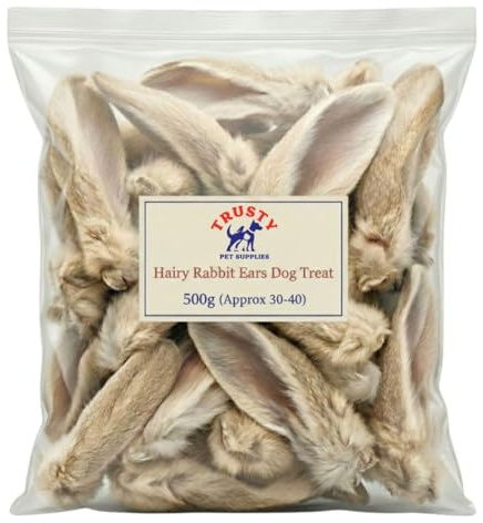 Rabbit Ears with Fur for Dogs 500g (Approx. 30-40 Ears) | 100% Natural Low Fat Dog Treats | Hypoallergenic Raw Dog Food Chew | Grain Free Pet Food | Natural Dewormer