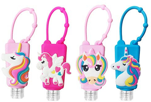 Color Land Unicorn Kids Empty Travel Bottle,4Pcs Hand Sanitizer Holder with Silicone Case Leak Proof Refillable Travel Containers, for Liquid Soap & Lotion,Travel Daily Use