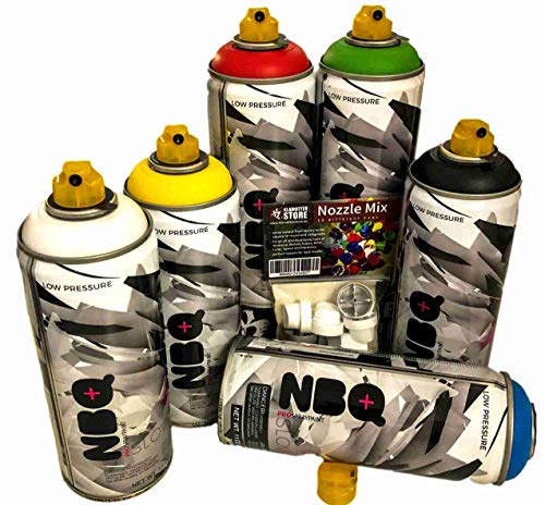 Set di bombolette spray NBQ ad alta copertura Graffiti Pro, 6 x 400 ml, set maincolor con testine di ricambio per hobby, artigianato, arte, valvola leggera
