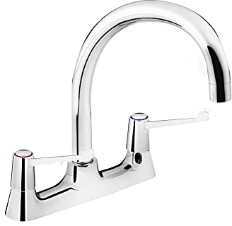Bristan Lever Deck Mounted Kitchen Tap, Chrome, VAL2 DSM C 6 CD | Classic design, Swivel spout, Dual 6 lever operation, Kitchen mixer tap