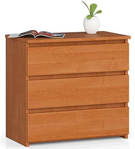 AKORD Kommode CL-3 mit 3 Schubladen | für das Wohnzimmer Schlafzimmer Schrank Büro Arbeitszimmer | Modernes Funktionales Design | B60 x H57 x T35 cm, Gewicht 26 kg | Erle