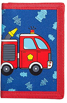 Leyeve wallet,Teen Wallet with Coin Pocket,RFID Trifold Canvas Outdoor lovely cartoon Wallet with Zipper for Kids - Firetruck