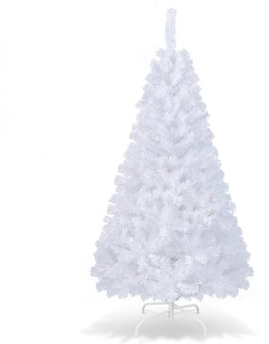 GYMAX Árbol de Navidad Artificial de 150 cm, Árbol de Navidad con Encaje de 350, Christmas Tree Artificial con Soporte de Metal, Material de PVC, Blanco