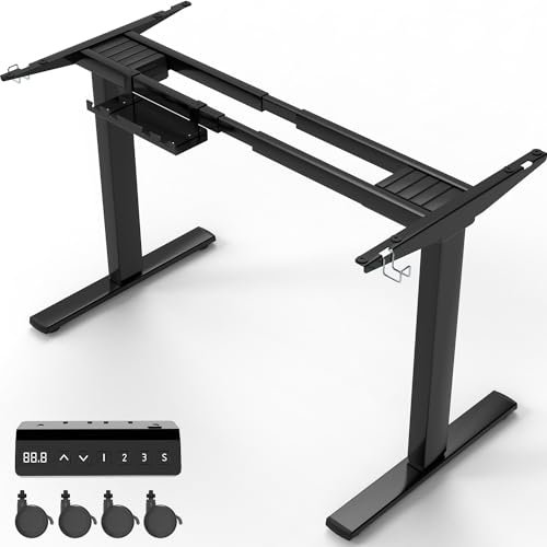 Homall Höhenverstellbarer Schreibtisch Elektrisch Gestell mit 2 Motoren, Elektrisch Schreibtisch bis 100KG, 2-Fach-Teleskop, Tischgestell mit Memory-Steuerung, Kollisionschutz Funktion, Schwarz
