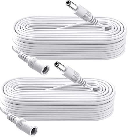 2-Pack 10 m DC Power Verlängerungskabel, Stecker 5.5mm x 2.1mm, unterstützt DC 5V 6V 9V 12V 24V, für Sicherheitskameras, DVR, Router, Drucker, LED Strip, Weiß