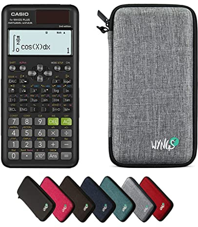 Casio fx-991ES Plus 2nd Edition inkl. WYNGS Schutztasche Hellgrau - Wissenschaftlicher Taschenrechner - Basic Set