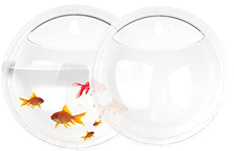JYCRA 2 vasi da fiori da parete, 15,2 cm, in acrilico trasparente, da appendere alla parete, ciotola rotonda per pesci per piante grasse