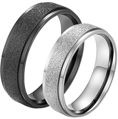 BCughia Freundschaftsringe Beste Freundin, Edelstahlringe Herren Silber Schwarz 6 mm Silber Schwarz Matt Ring Damengröße 65 (20.7), Herrengröße 65 (20.7)
