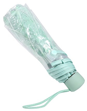 TOPINCN Regenschirm, Faltbar Kirschblüte Transparenter Druck Regenschirm für Prinzessin (Hellgrün)