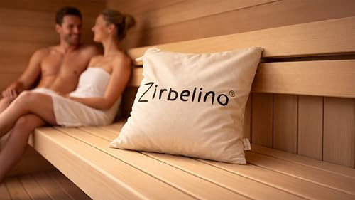 Zirbelino Zirbenkissen - 40x40cm - 100% Baumwolle - mit extrem harzreichen Zirbenspänen - Intensiv-Duft für Badezimmer, Kleiderschrank, Sauna