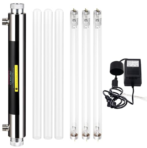 Geekpure Filtre à eau U-V 6 GPM pour toute la maison - Purificateur d'eau avec 3 filtres UV + 3 manchons en quartz (25 Watt)