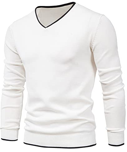 Feziakuk Maglione da uomo con scollo a V, per autunno e inverno, a maniche lunghe, basic invernale