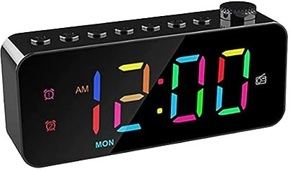 Clyictz Radio Reloj Despertador Digital RGB, Alarma Dual con Modo de DíA de Semana/Fin de Semana, RepeticióN, Temporizador de SuspensióN de Radio FM, Puerto de Carga USB