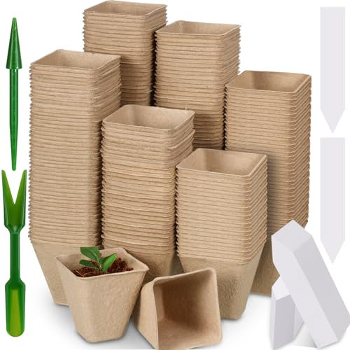 Layhit Lot de 1 000 pots de tourbe de 7,9 cm, kit de démarrage de semis, pots de semis avec 1 000 étiquettes pour plantes, 10 outils de transplantation (carrés)