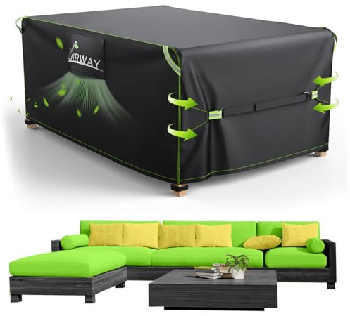 UIRWAY Abdeckung für Gartenmöbel, 242x182x100cm, Wasserdicht Loungemöbel 420D Oxford Gewebe Abdeckhauben für Möbelsets, Schutzhülle Gartenmöbel mit Belüftungsöffnungen und reflektierenden Streifen