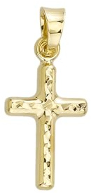 JC Trauringe Gold Anhänger Kreuz in Echt 585 Gold klassische, schlichte religiöse Goldkreuze Goldanhänger Goldschmuck Unisex Schmuck Kettenanhänger in Gelbgold inkl. Schmucketui 8571