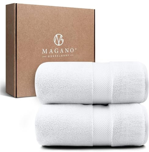 Magano® Luxus Handtücher Set | 2X Duschtuch 70x140 cm Weiß | Bambus & Baumwolle | 600g/m² Premiumqualität | Badetücher groß | Handtuch 2er Set (Weiss)