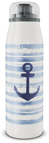 alfi KIDS ISO BOTTLE 500 ml, blåvitt ankare, vakuumflaska barn rostfritt stål, absolut tät med vridstängning, håller 12 timmar varmt, 24 timmar kall, drickflaska för kolsyra, BPA-fri