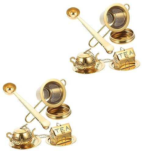 Amosfun 2 Ensembles Filtre à Thé Les Fuites De Thé Bracelets Assortis Pour Les Couples Pince à Cuillère à Café Clip De De Cuillère à Café Panier Infuseur à Thé Acier Inoxydable Golden