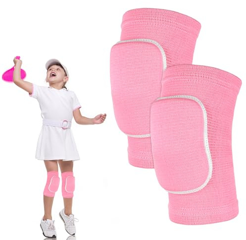 Knieschützer für Kinder, Knieschoner Tanzen Kinder,Verdickter Schwamm Volleyball Knieschoner,Anit-Slip Sport Kniebandage Jugend Mädchen,Elastische Weiche Knieschützer für Tanz Yoga Laufen (Rosa)
