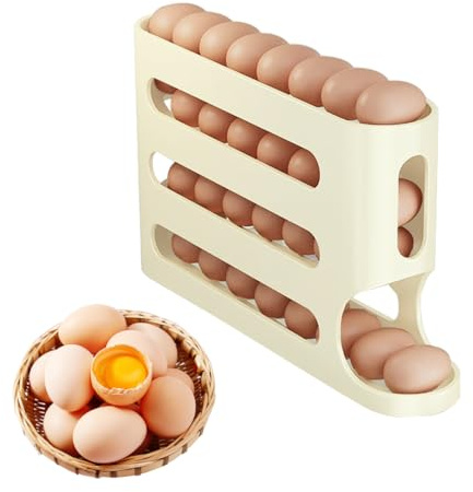 Ruayia Eier Aufbewahrung für 30 Eier 4 Stöckiges Eierhalter Kühlschrank Automatisch Rollender Eierspender kühlschrank Große kapazität Stapelbarer - Beige