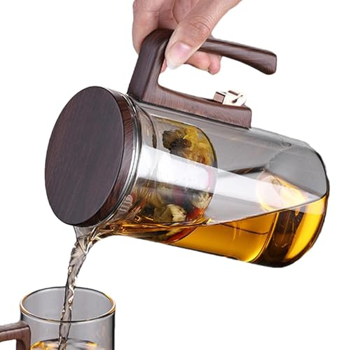 Teiera Con Filtro, Teiera In Vetro - Manico In Legno Per La Preparazione, Bollitore Per Teiera In Vetro, Teiera In Vetro Trasparente Con Del Filtraggio Della Birra