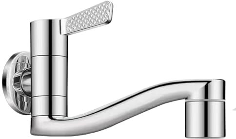 SXWYLZ Wasserhahn Verlängerung ausgussbecken Wasserhahn 1/2 Zoll Kaltwasser Wandmontage Messing Wandarmatur Kaltwasser ausgussbecken Single Kaltwasserhahn,Verchromt,20Cm