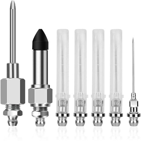 Auckyeer Fettpressen-Nadelspitzen-Set, 7-teilig, 5-teiliges Fettpressen-Nadelspitzenmund + 1 Gummi-Adapter + 1 Fettnadelspender, Lagernadel-Düsen-Montage, Injektor-Werkzeug-Zubehör-Set für enge Räume