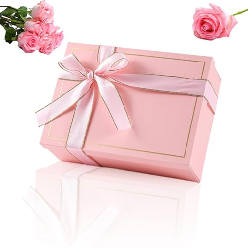Geschenke Box, Geschenkbox Mit Deckel, Faltbare Geschenkkarton, Geschenkbox Mit Schleife, Für Valentinstag, Muttertag,Weihnachten,Geburtstag Hochzeit Jubiläum, Rosa, 25x18x8.5cm