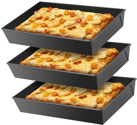 CKryzillix Lot de 3 plaques à pizza rectangulaires rigides et profondes de style sicilien - 25,4 x 35,6 x 6,9 cm