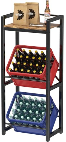 Lifewit Dryckeslådehylla med hylla för 2 lådor, 32 D x 49 W x 117,3 H cm hyllor för dryckeslådor, lådhylla, dryckeshylla, fristående lådställ, rustik brun