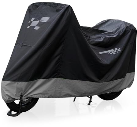 PERLETTI Funda Moto Impermeable Exterior Interior - Cubre Scooter Motocicleta Protector Rayos UV Lluvia Hielo Polvo - Capa Lluvia Moto con Doble Correa Antiviento - Insertos Reflectantes (255x105x125)